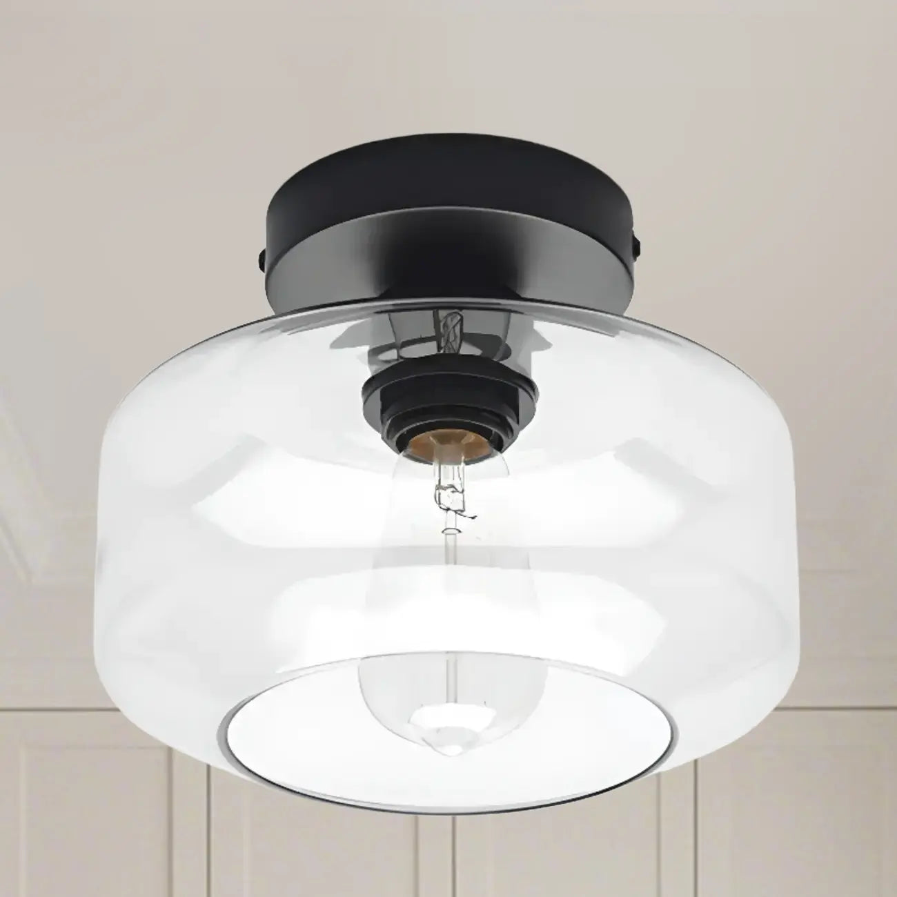 Plafonnier semi-encastré industriel en verre transparent pour couloir