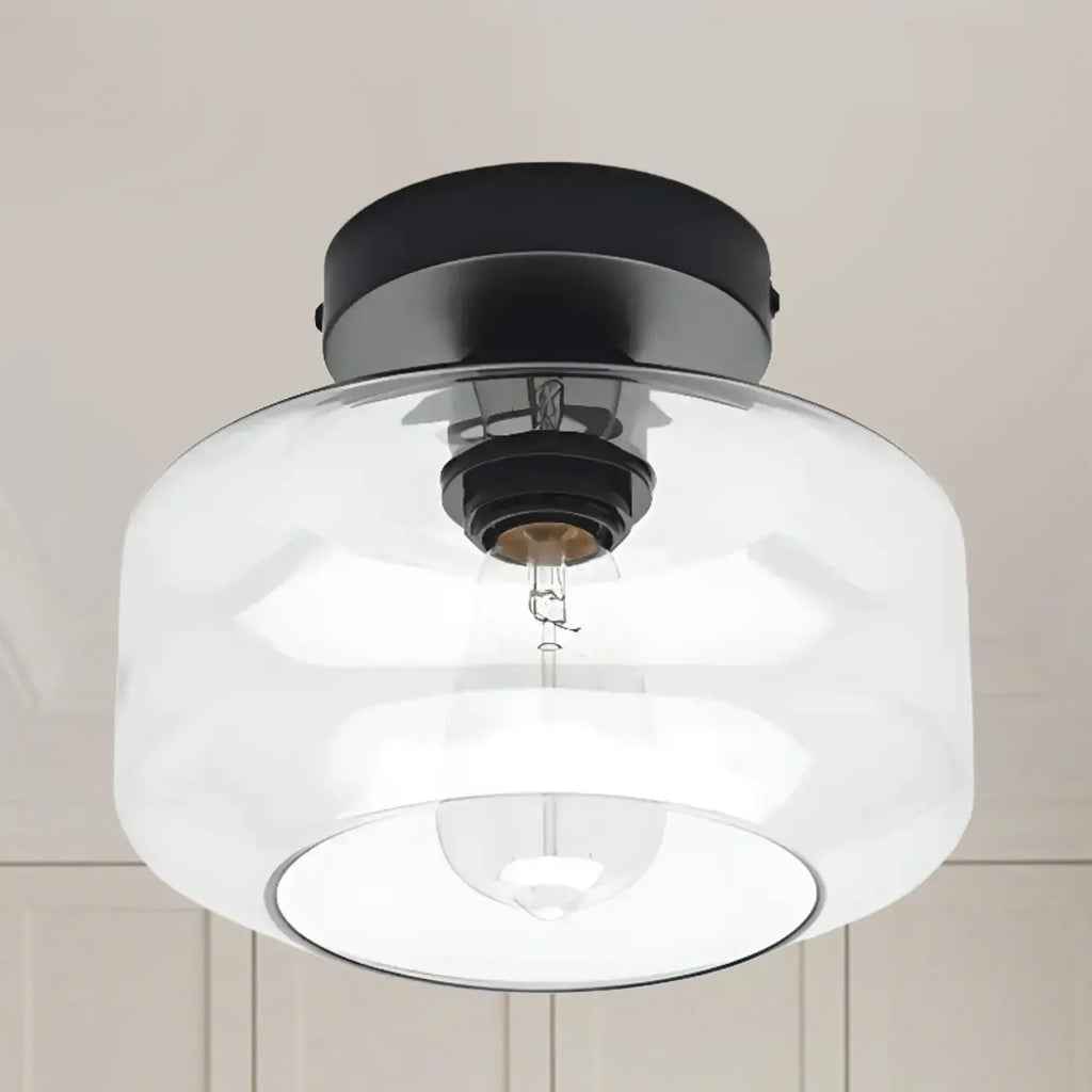 Plafonnier semi-encastré industriel en verre transparent pour couloir