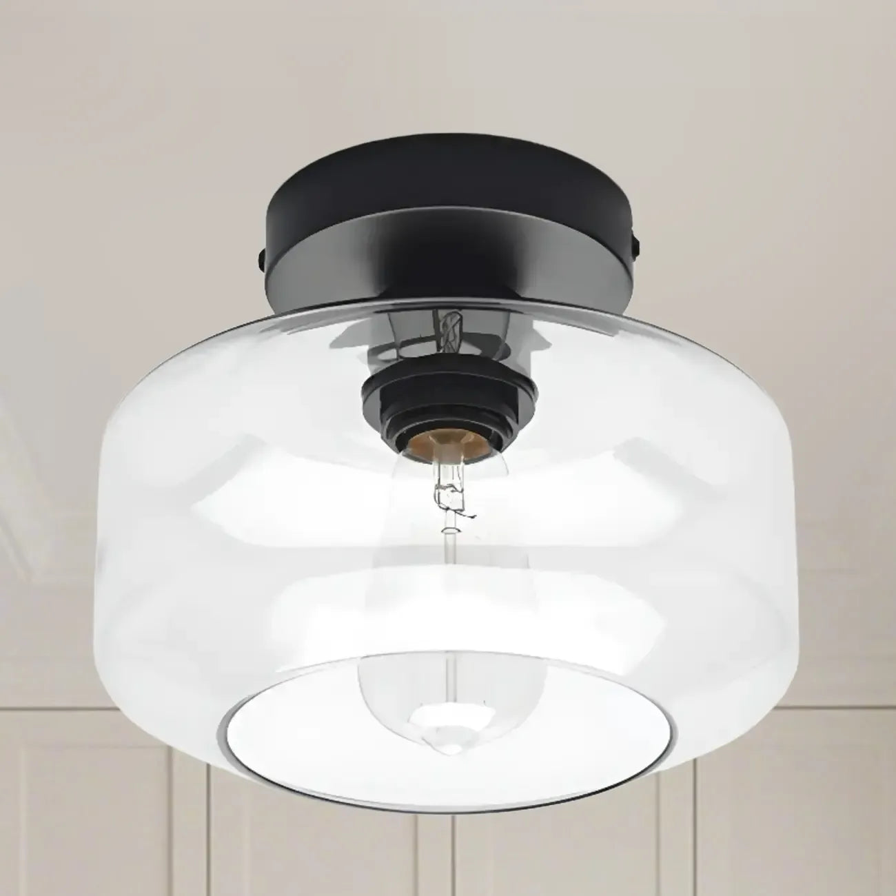 Plafonnier semi-encastré industriel en verre transparent pour couloir