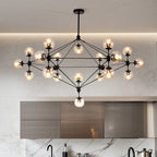 Lustre industriel noir à globe avec abat-jour en verre cognac