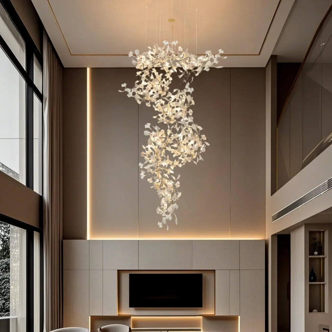 Lustre de luxe à feuilles réglables pour espaces ouverts