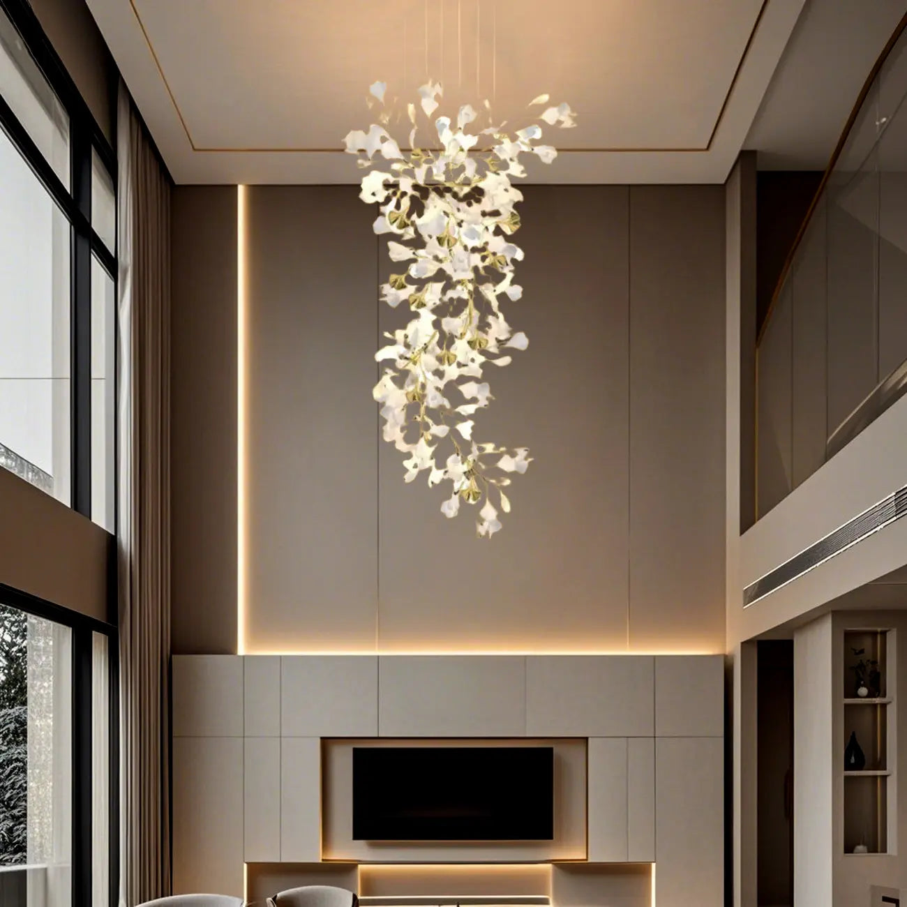 Lustre de luxe à feuilles réglables pour espaces ouverts