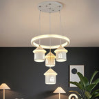 Lustre moderne à 4 lumières LED au design unique.