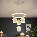 Lustre moderne à 4 lumières LED au design unique.