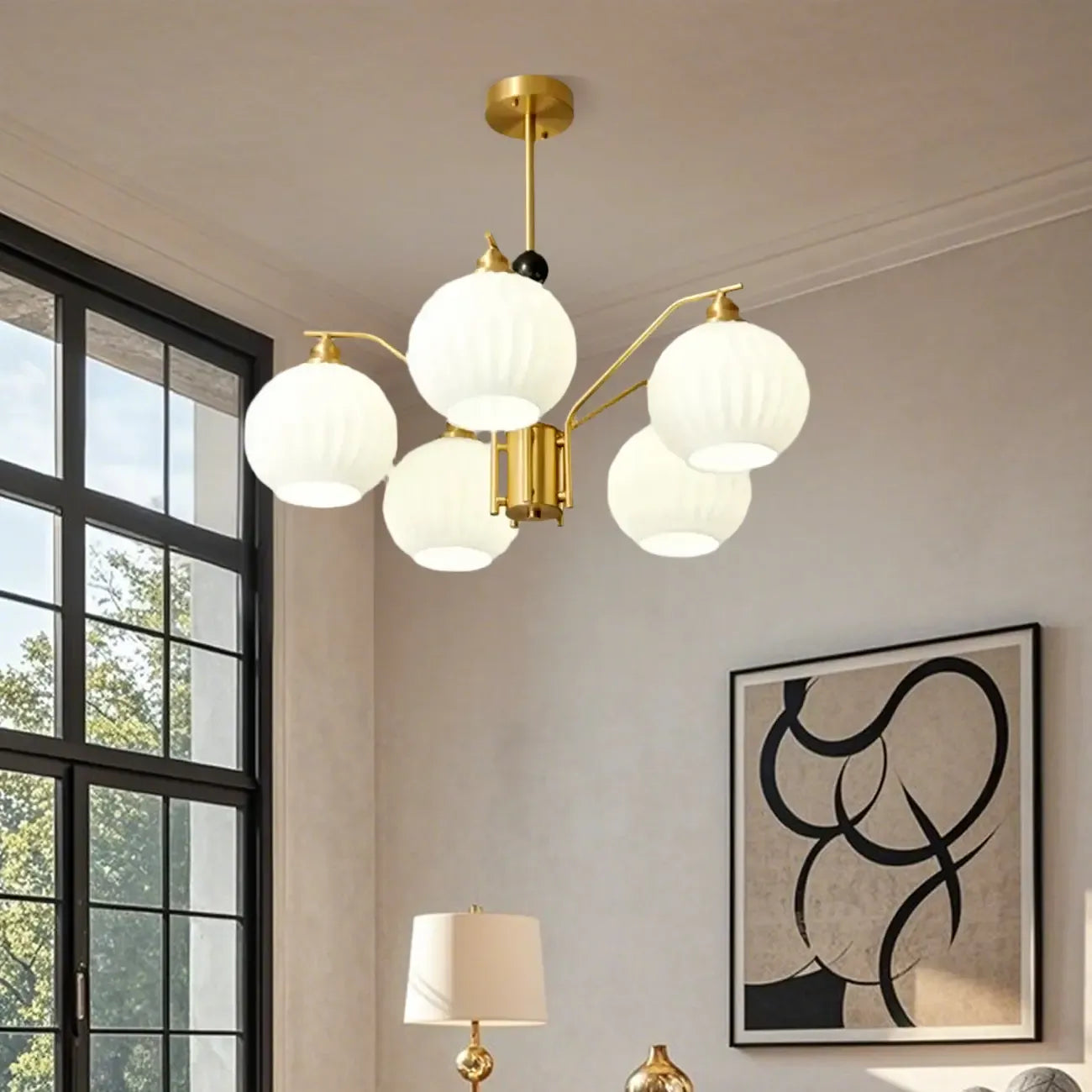 Lustre moderne à 8 lumières en verre avec globe et hauteur réglable