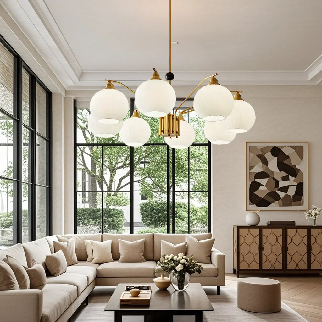 Lustre moderne à 8 lumières en verre avec globe et hauteur réglable
