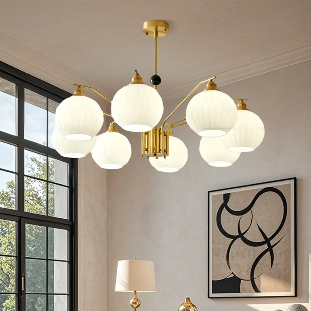 Lustre moderne à 8 lumières en verre avec globe et hauteur réglable