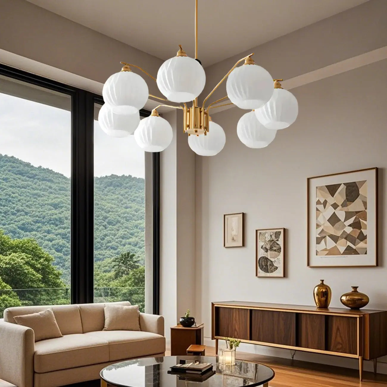 Lustre moderne à 8 lumières en verre avec globe et hauteur réglable