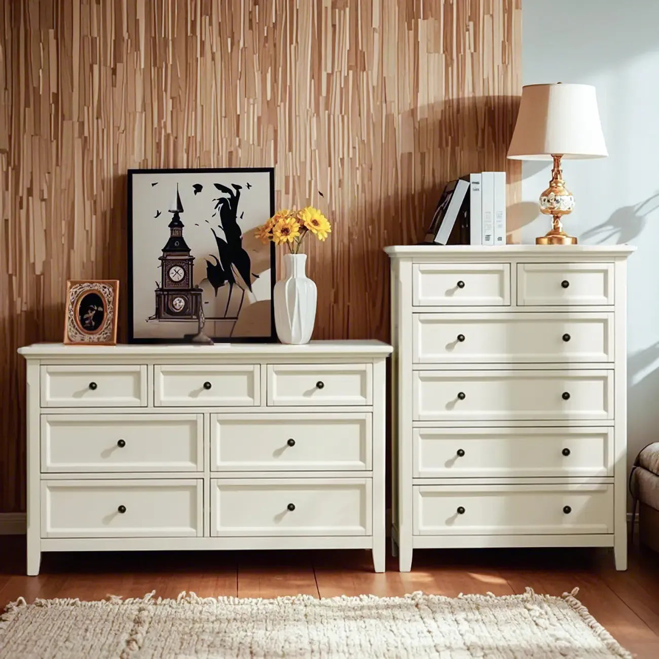 Commode double contemporaine en bois blanc