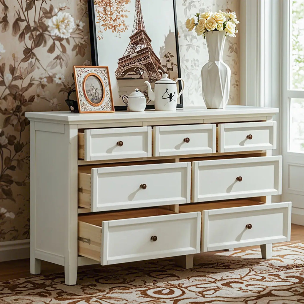 Commode double contemporaine en bois blanc pour chambre à coucher