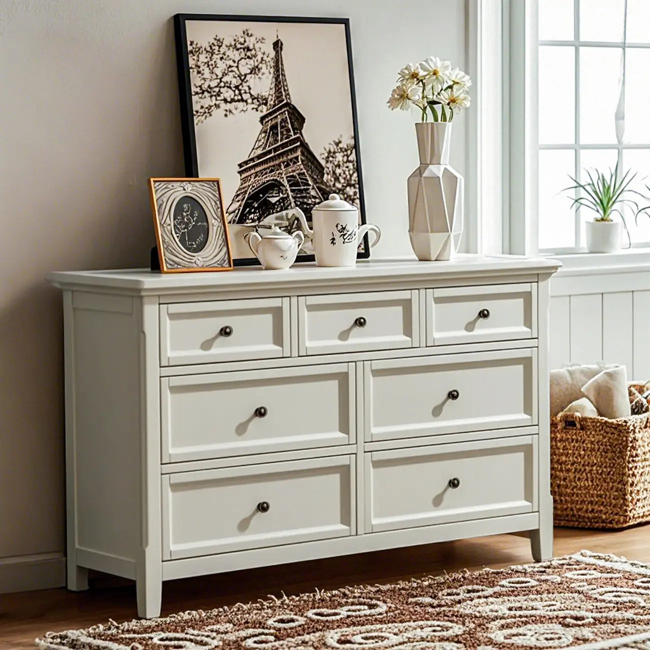 Commode double contemporaine en bois blanc