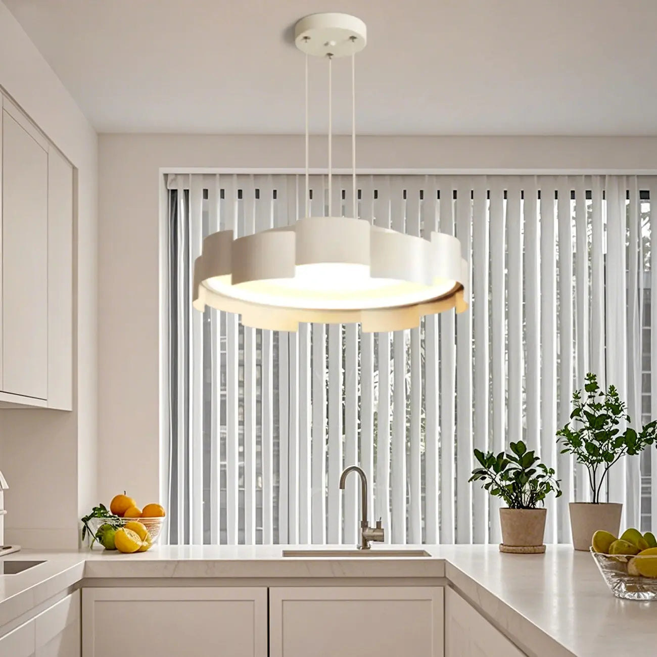 Lustre moderne rond à LED blanches réglable