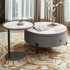 Table basse gigogne ronde grise avec rangement et plateau relevable