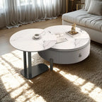 Table basse gigogne ronde grise avec rangement et plateau relevable