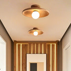 Plafonnier semi-encastré vintage en bois massif pour entrée