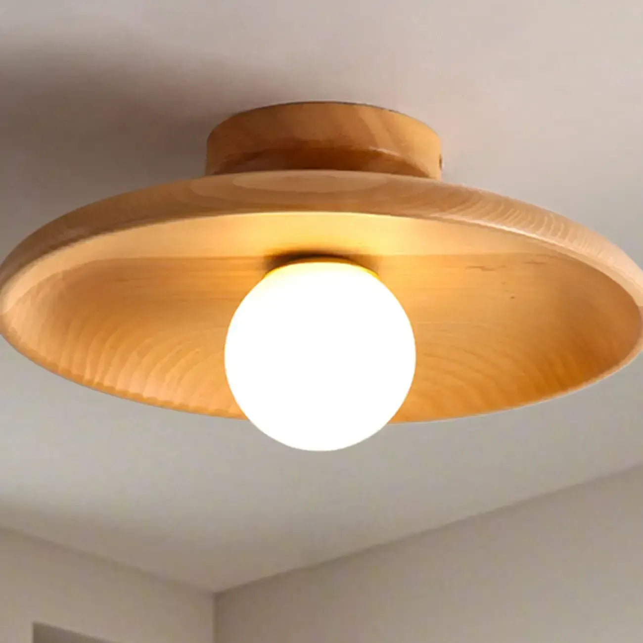 Plafonnier semi-encastré vintage en bois massif pour entrée