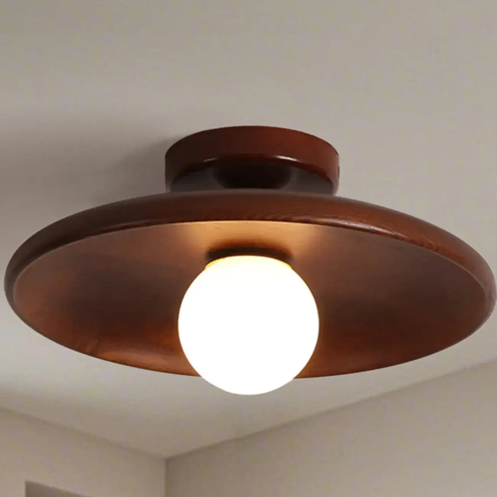 Plafonnier semi-encastré vintage en bois massif pour entrée