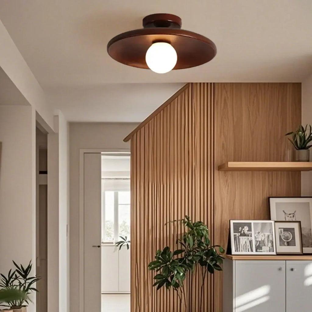 Plafonnier semi-encastré vintage en bois massif pour entrée