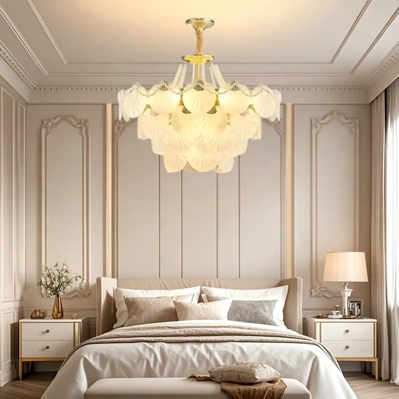 Lustre moderne de luxe à plusieurs niveaux en forme de coquillage avec verre dépoli