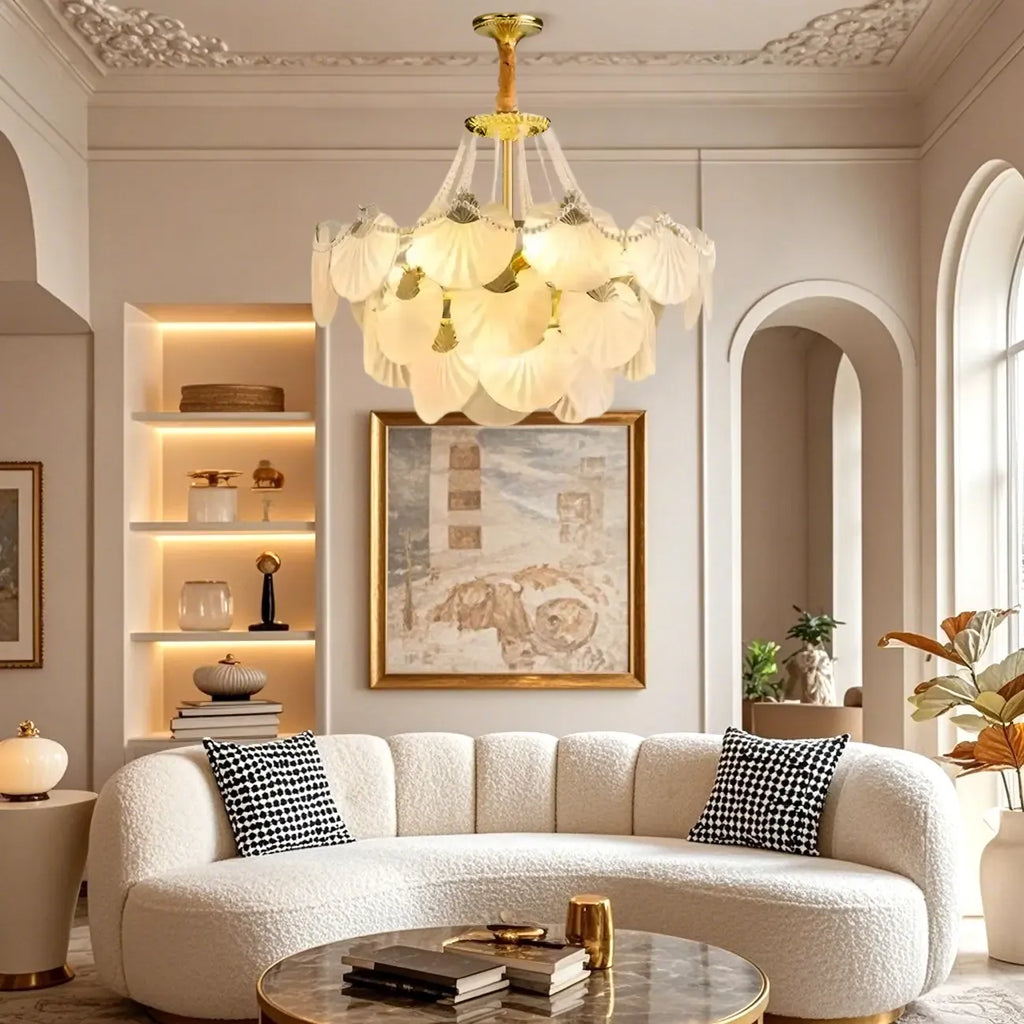 Lustre moderne de luxe à plusieurs niveaux en forme de coquillage avec verre dépoli