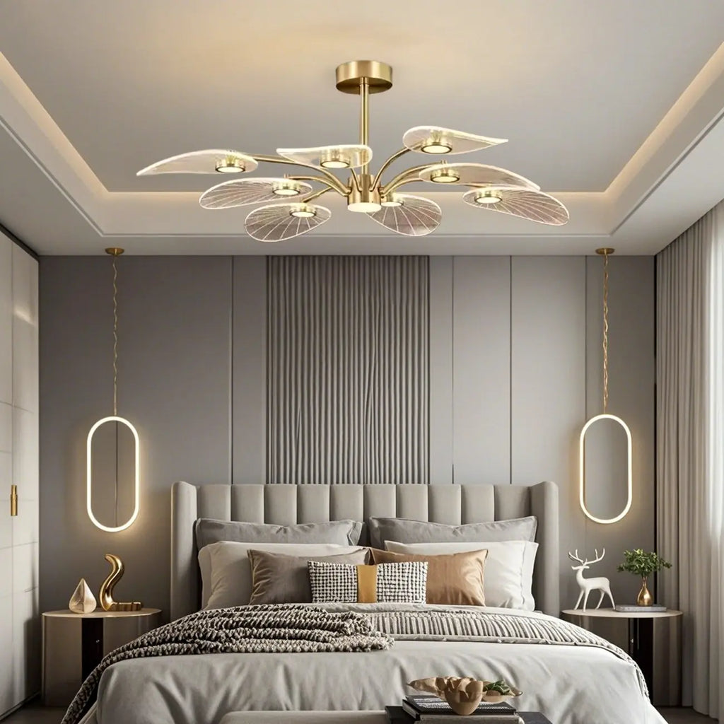 Plafonnier LED semi-encastré de luxe en forme de feuille pour chambre à coucher