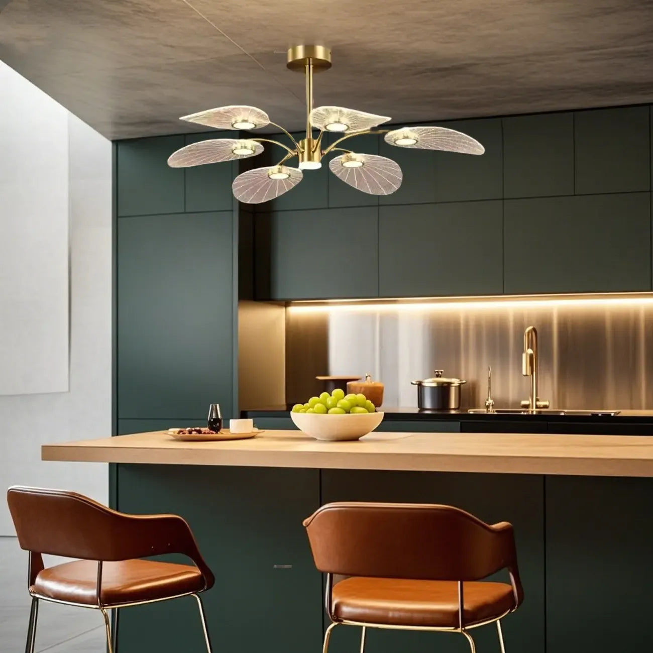 Plafonnier LED semi-encastré de luxe en forme de feuille pour chambre à coucher