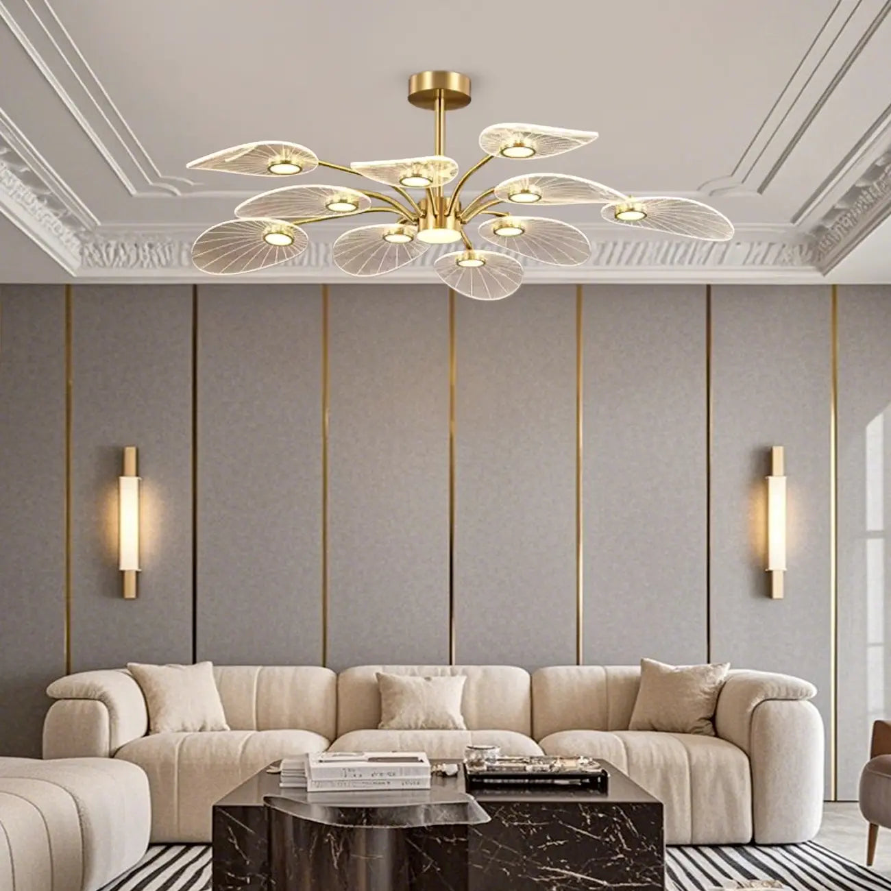 Plafonnier LED semi-encastré de luxe en forme de feuille pour chambre à coucher