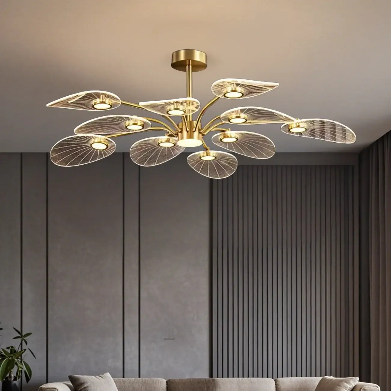 Plafonnier LED semi-encastré de luxe en forme de feuille pour chambre à coucher