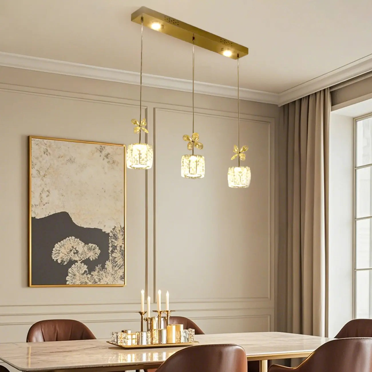 Suspension élégante et moderne en cristal pour îlot de cuisine