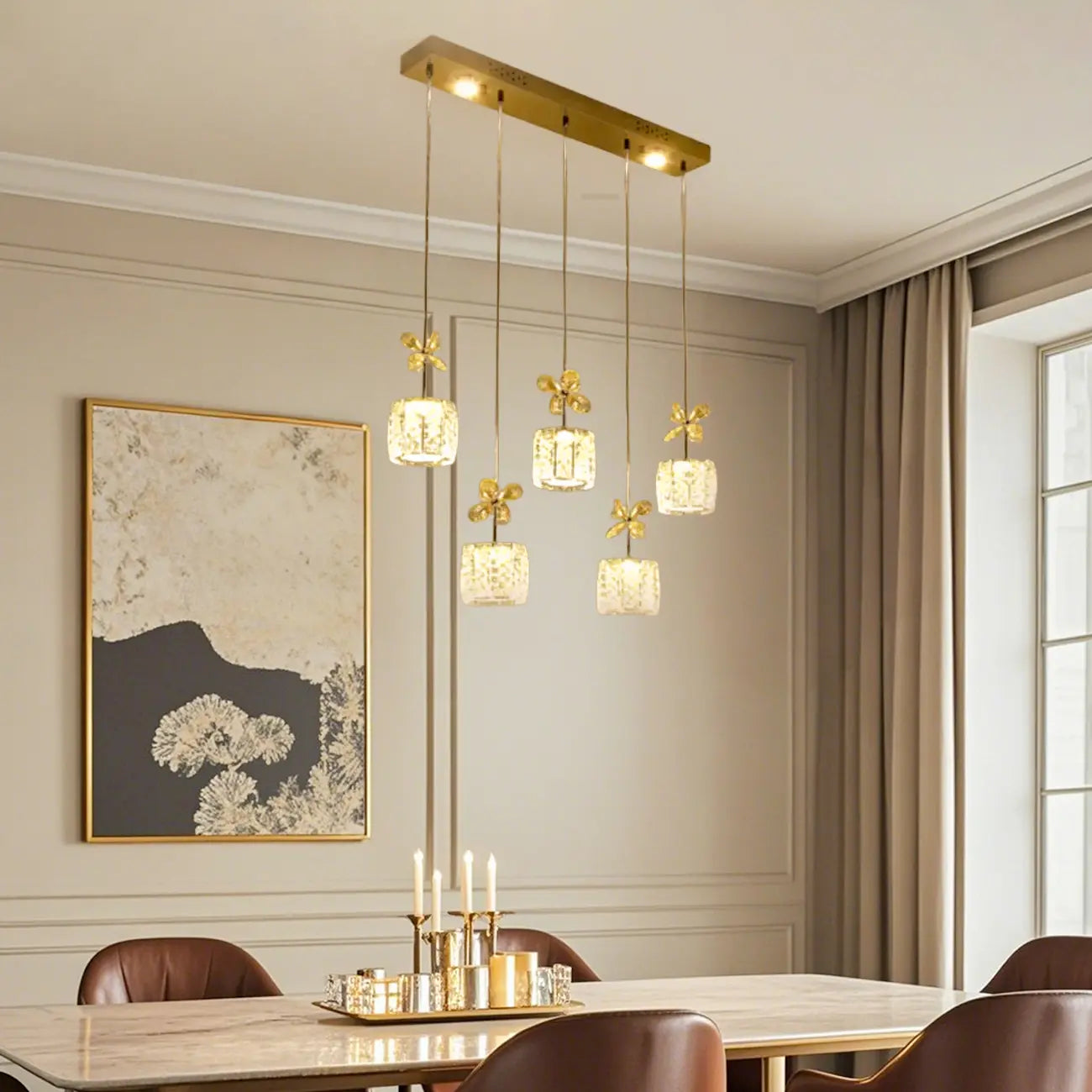 Suspension élégante et moderne en cristal pour îlot de cuisine