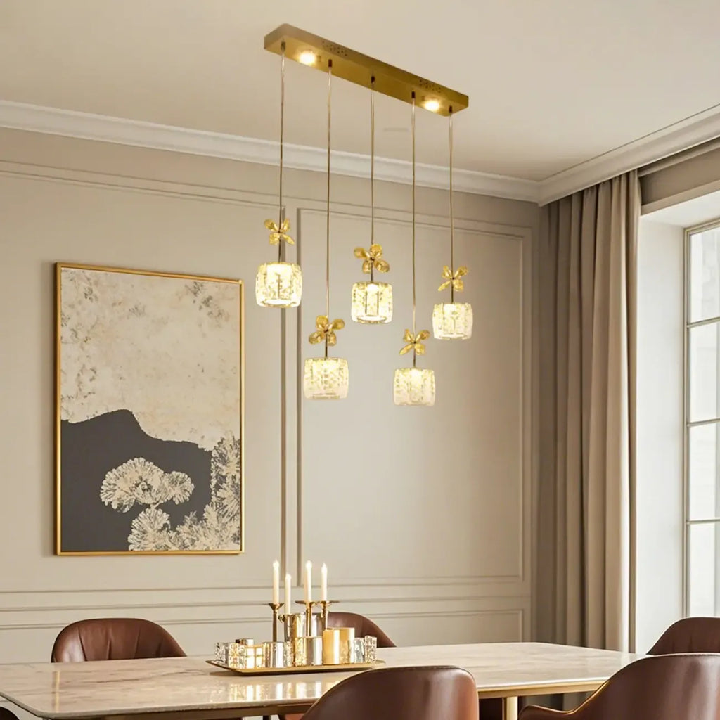 Suspension élégante et moderne en cristal pour îlot de cuisine