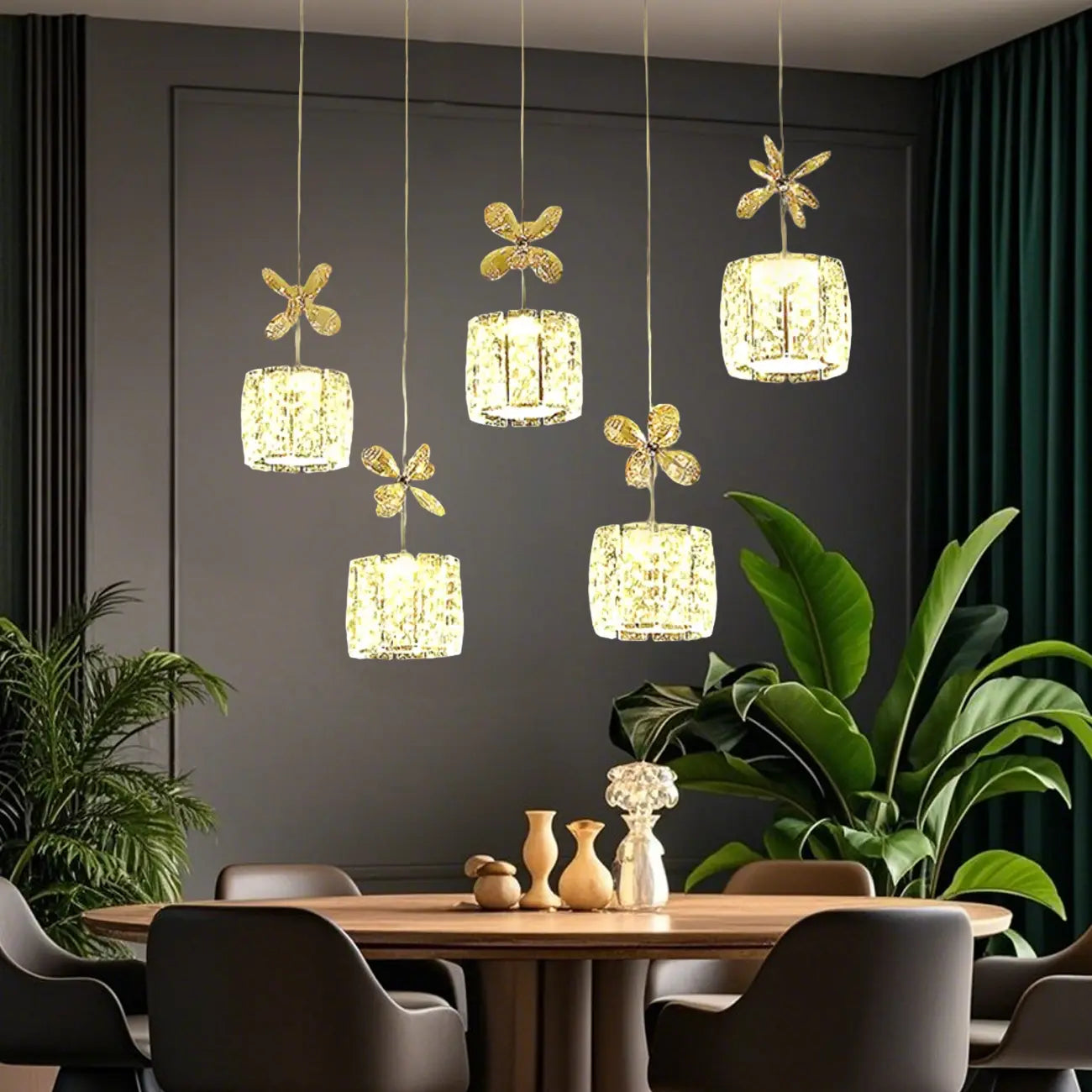 Suspension élégante et moderne en cristal pour îlot de cuisine