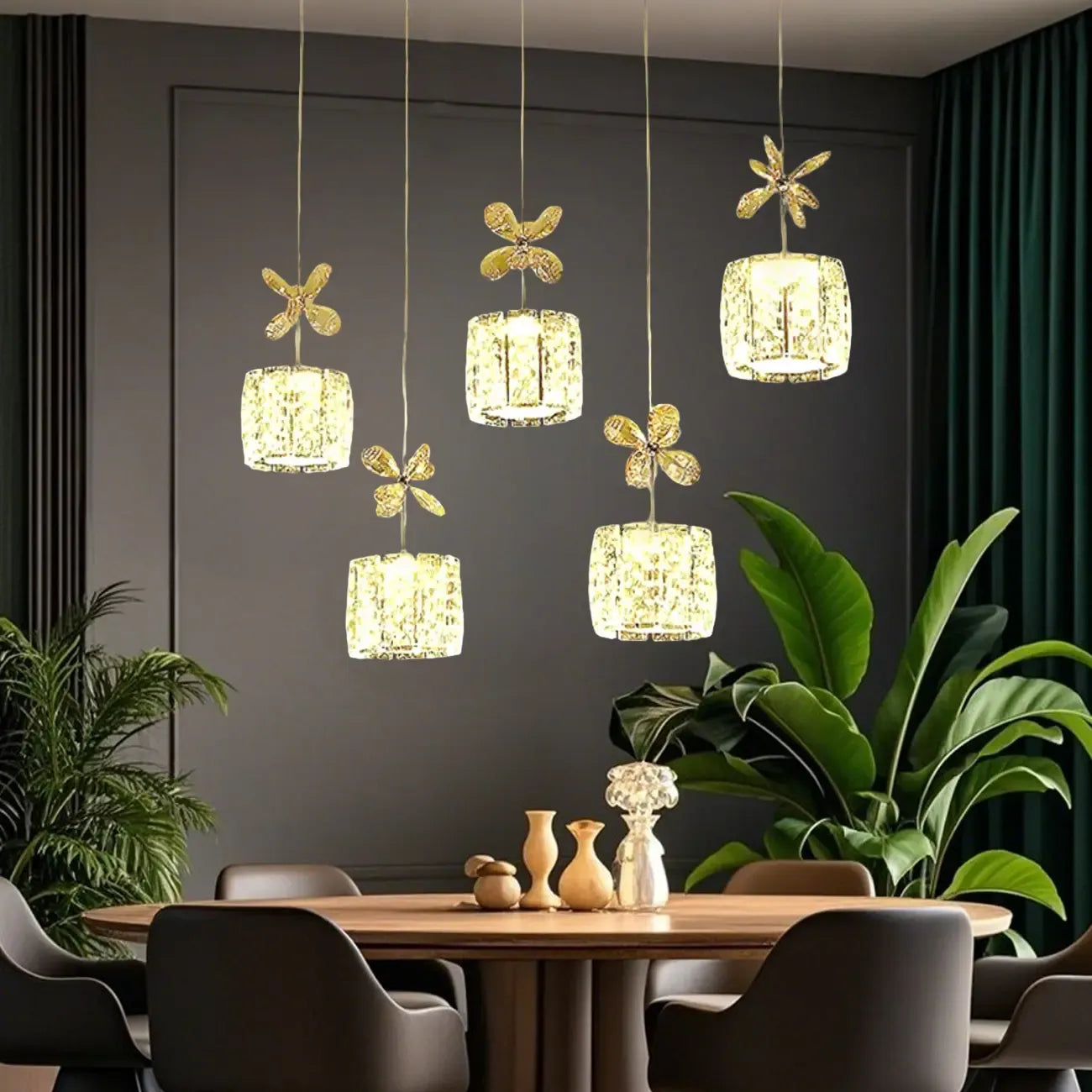 Suspension élégante et moderne en cristal pour îlot de cuisine