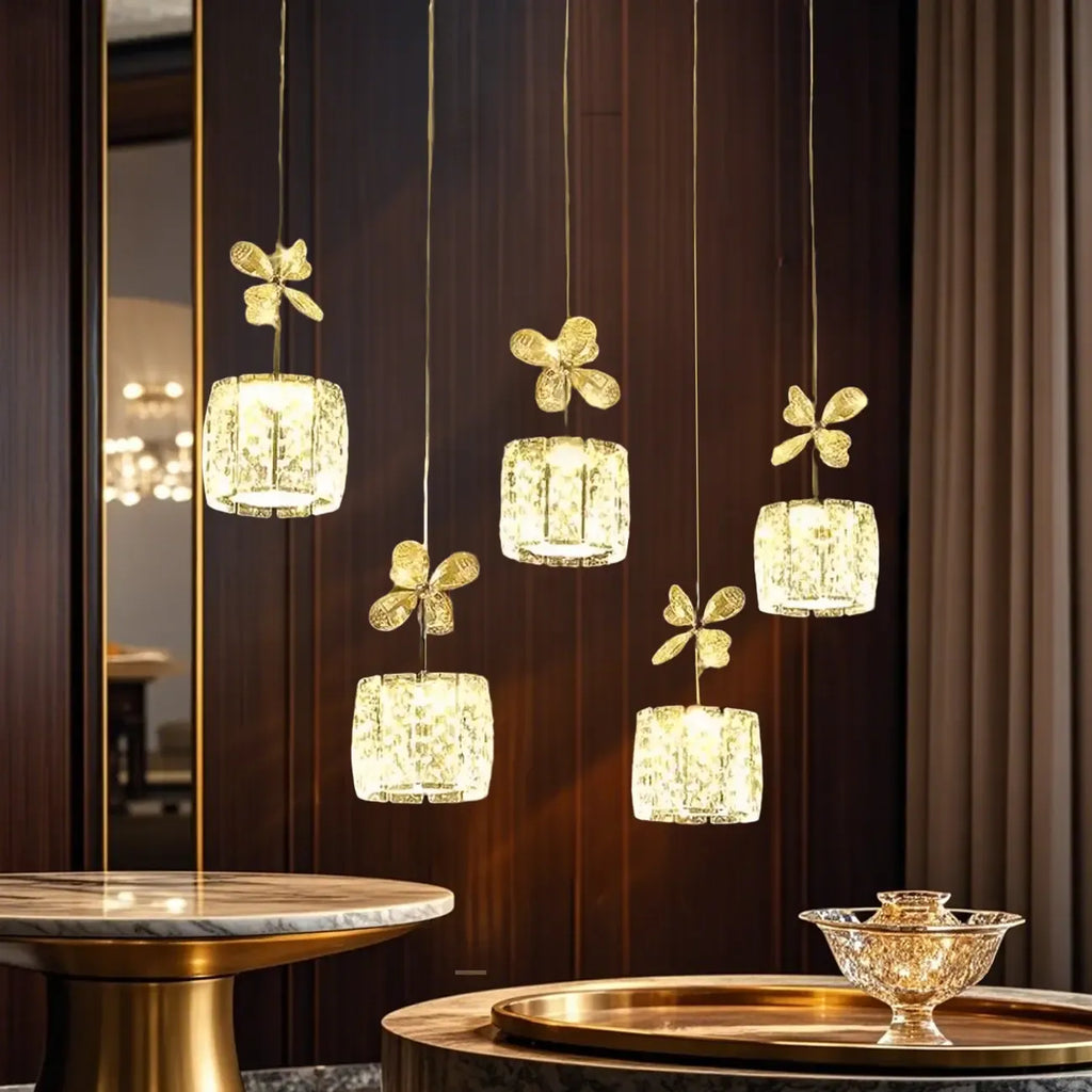 Suspension élégante et moderne en cristal pour îlot de cuisine