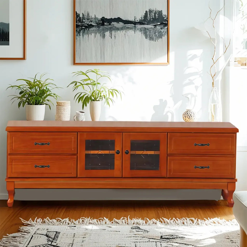 Mobile TV rettangolare in legno bianco stile country francese con contenitore