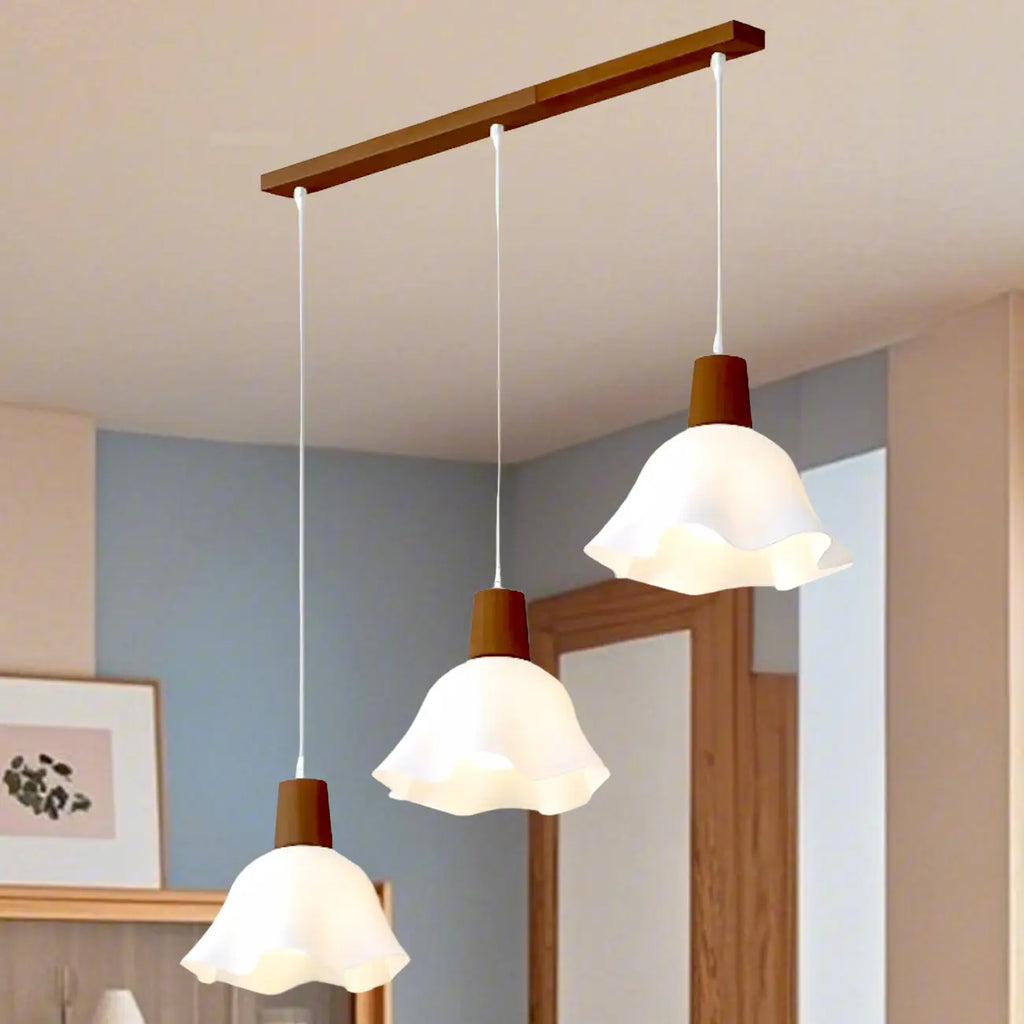 Plafoniera elegante a 3 luci in legno con paralume a fiori in acrilico