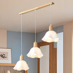 Plafoniera elegante a 3 luci in legno con paralume a fiori in acrilico