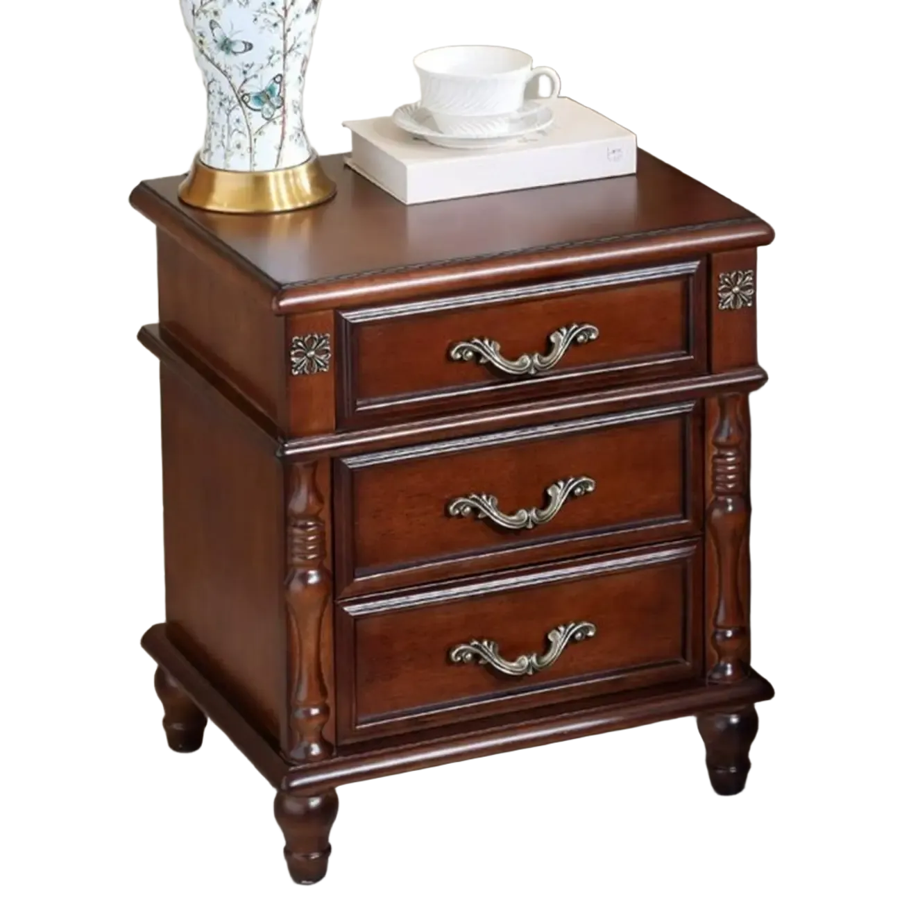 Table de chevet élégante en bois blanc avec 3 tiroirs de rangement
