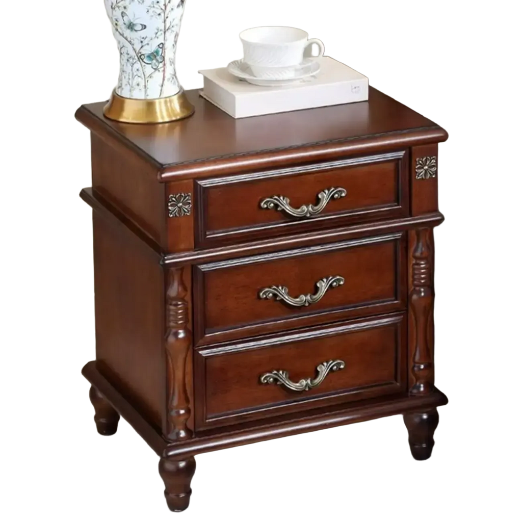 Table de chevet élégante en bois blanc avec 3 tiroirs de rangement