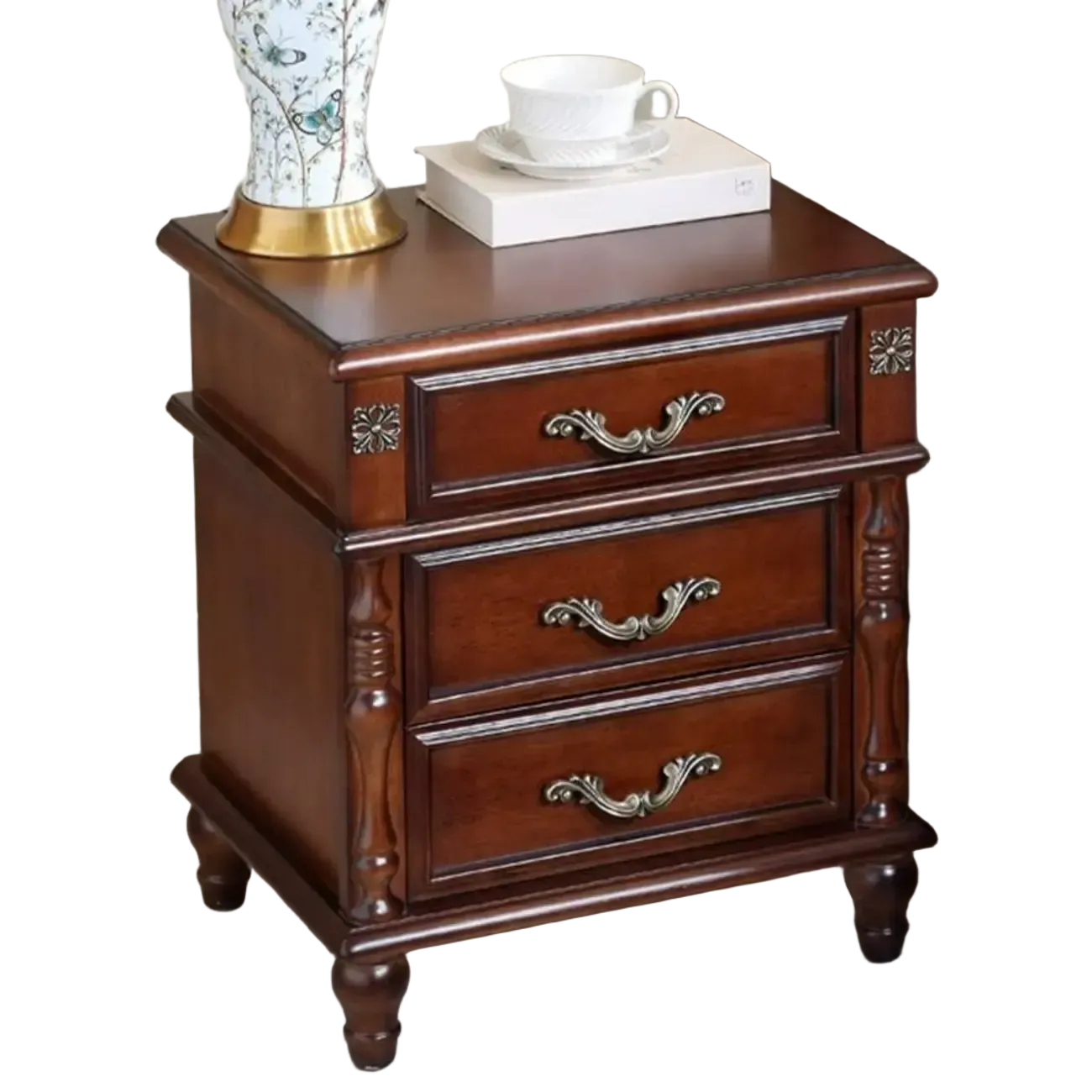 Table de chevet élégante en bois blanc avec 3 tiroirs de rangement