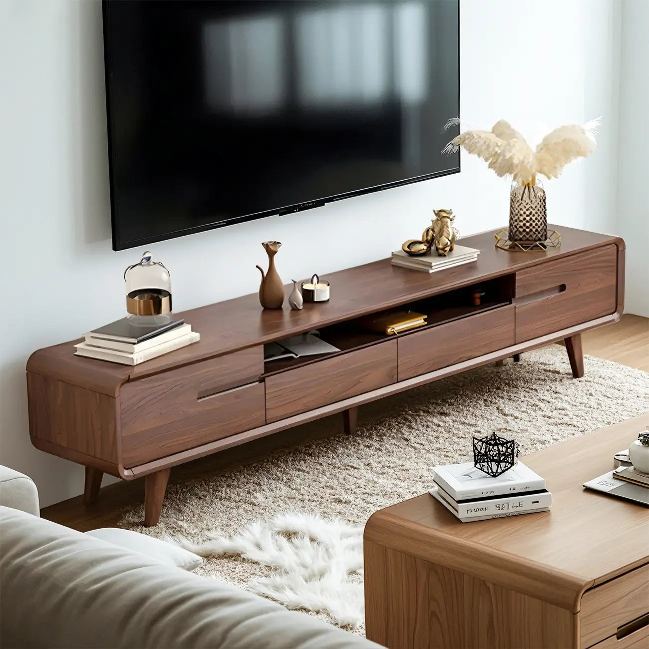 Mobile TV con ripiano regolabile in legno marrone 55" con vano a giorno