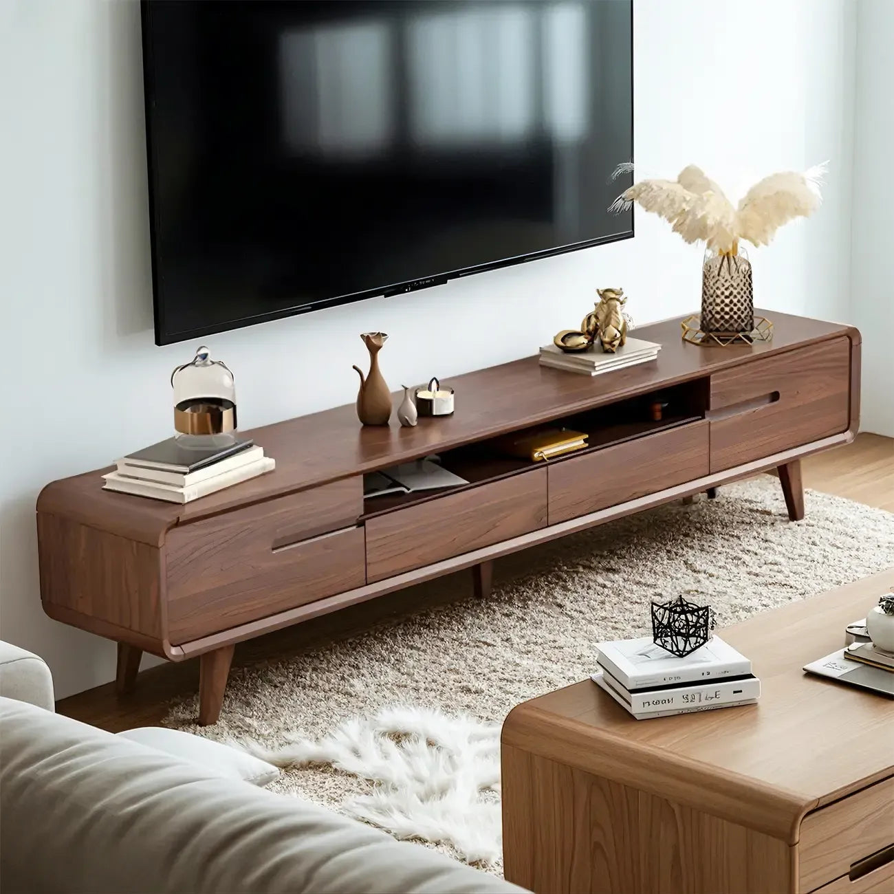 Mobile TV con ripiano regolabile in legno marrone 55" con vano a giorno