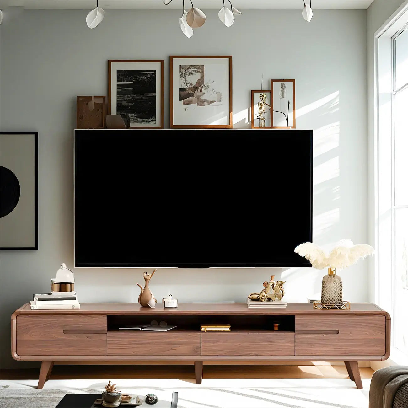 Mobile TV con ripiano regolabile in legno marrone 55" con vano a giorno