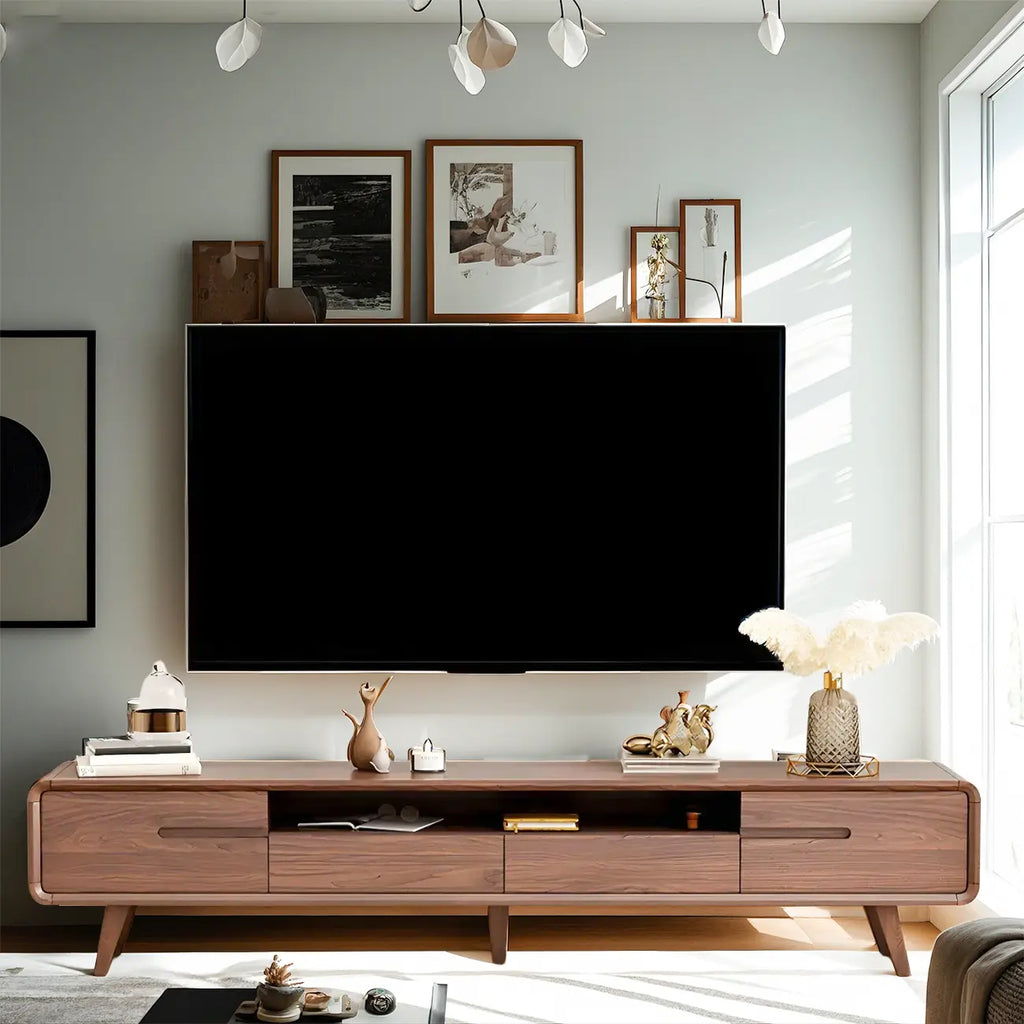 Mobile TV con ripiano regolabile in legno marrone 55" con vano a giorno