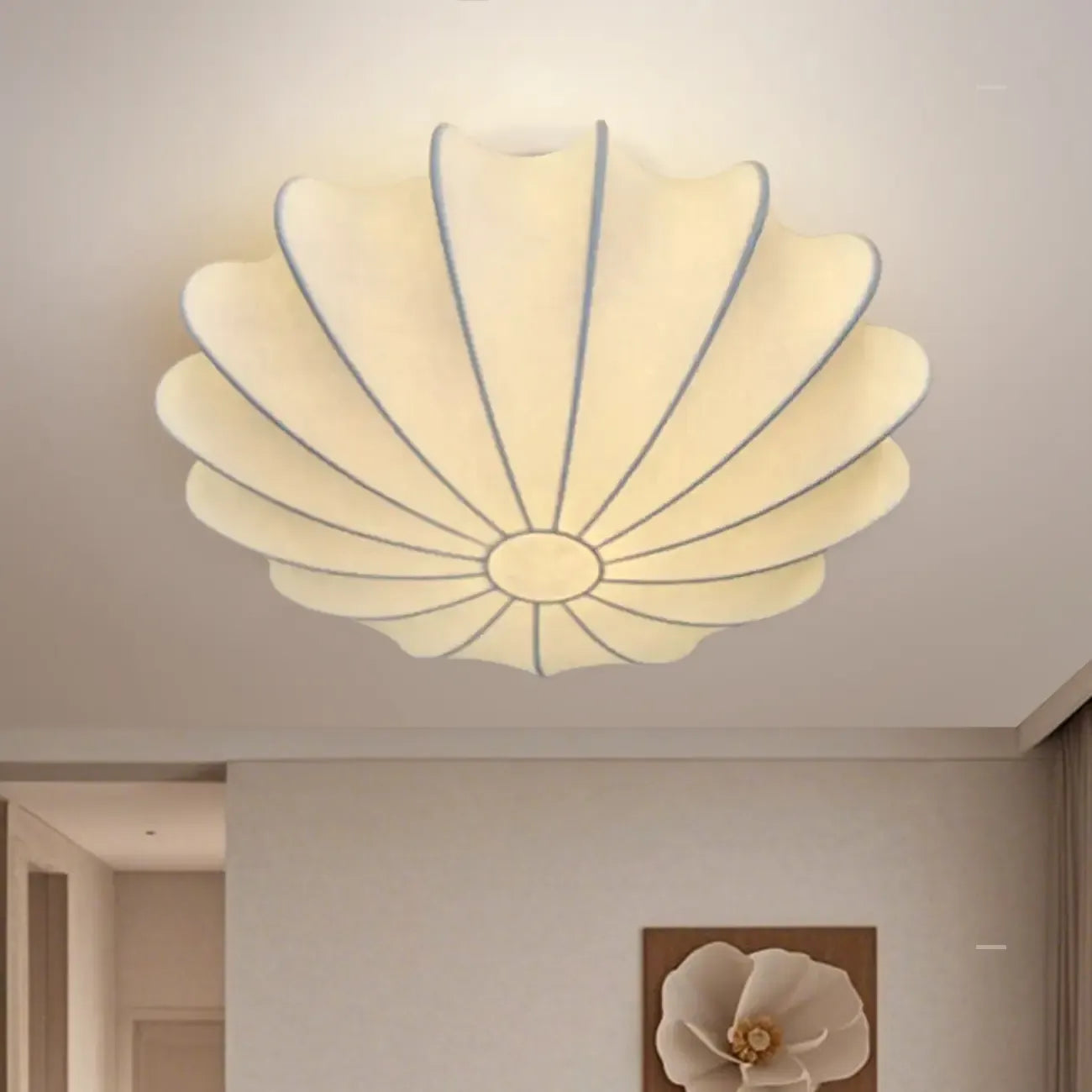 Plafonnier semi-encastré à motif floral avec abat-jour en soie pour salon
