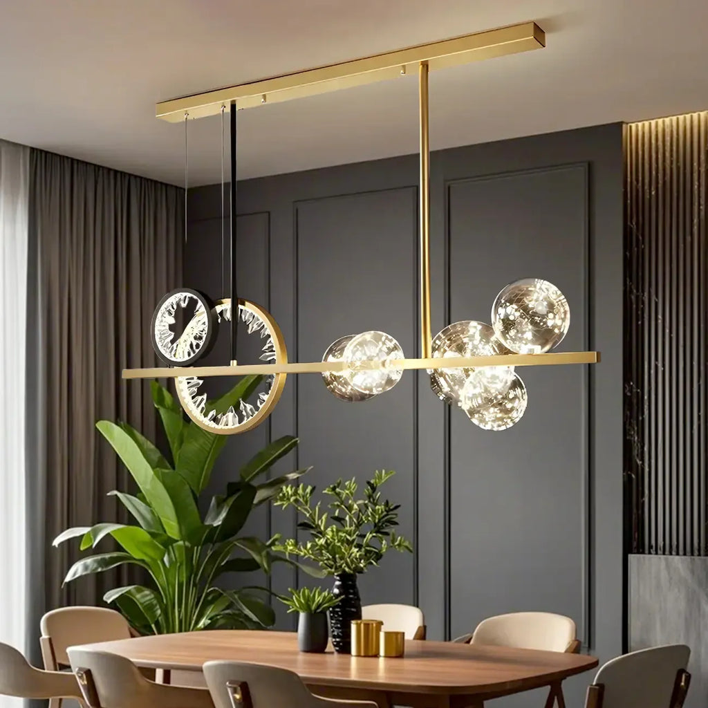 Suspension géométrique dorée en verre et cristal pour îlot