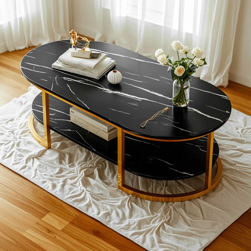 Table basse luge avec étagères ovales en bois blanc