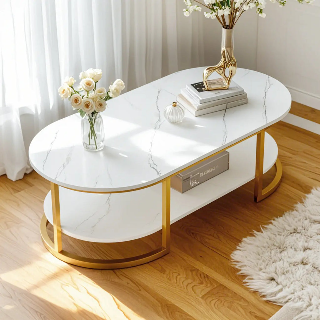 Table basse luge avec étagères ovales en bois blanc
