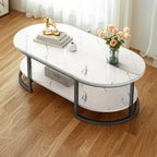 Table basse luge avec étagères ovales en bois blanc