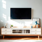 Mobile porta TV con ante in vetro, in legno bianco, moderno, 63 pollici